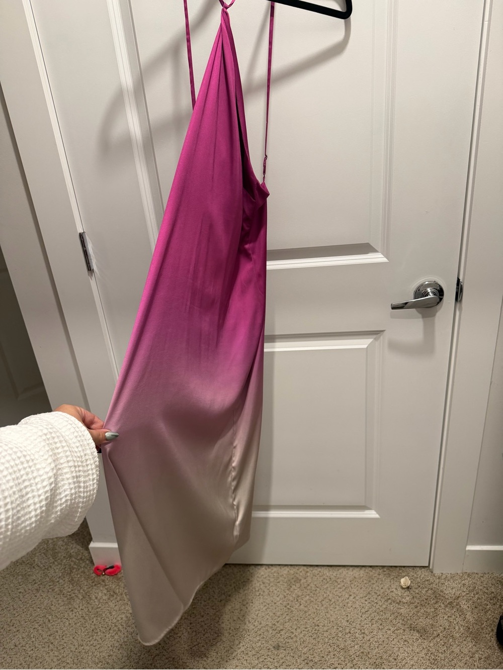 Ombre Satin Halter Slip Dress in Fuchsia and Taupe